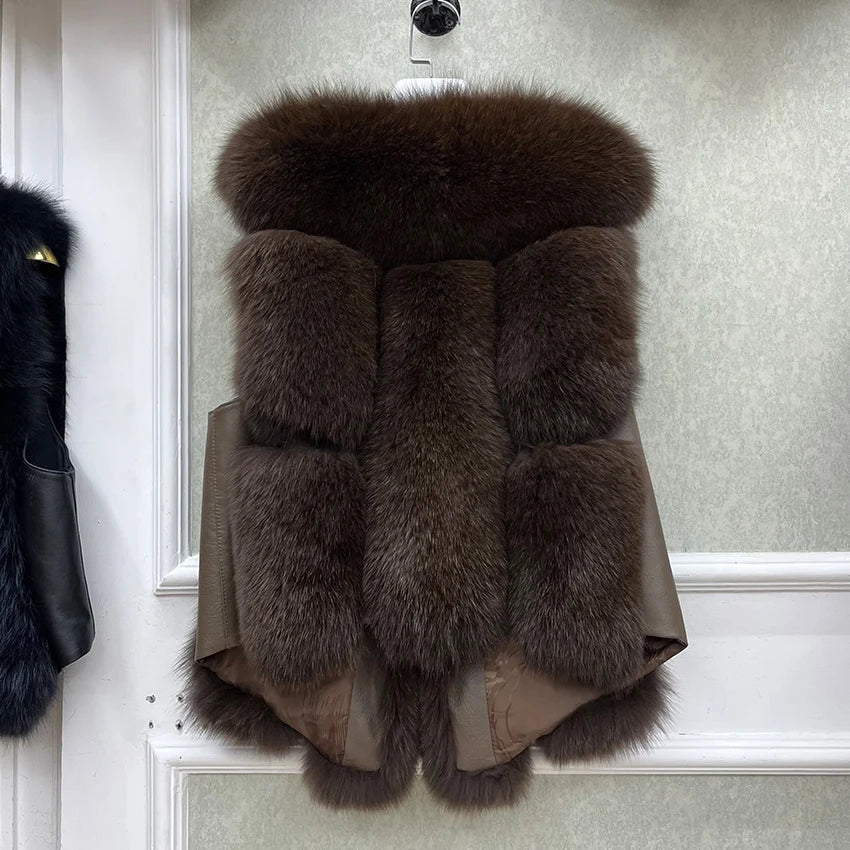 Gilet Sans Manche Fourrure Marron