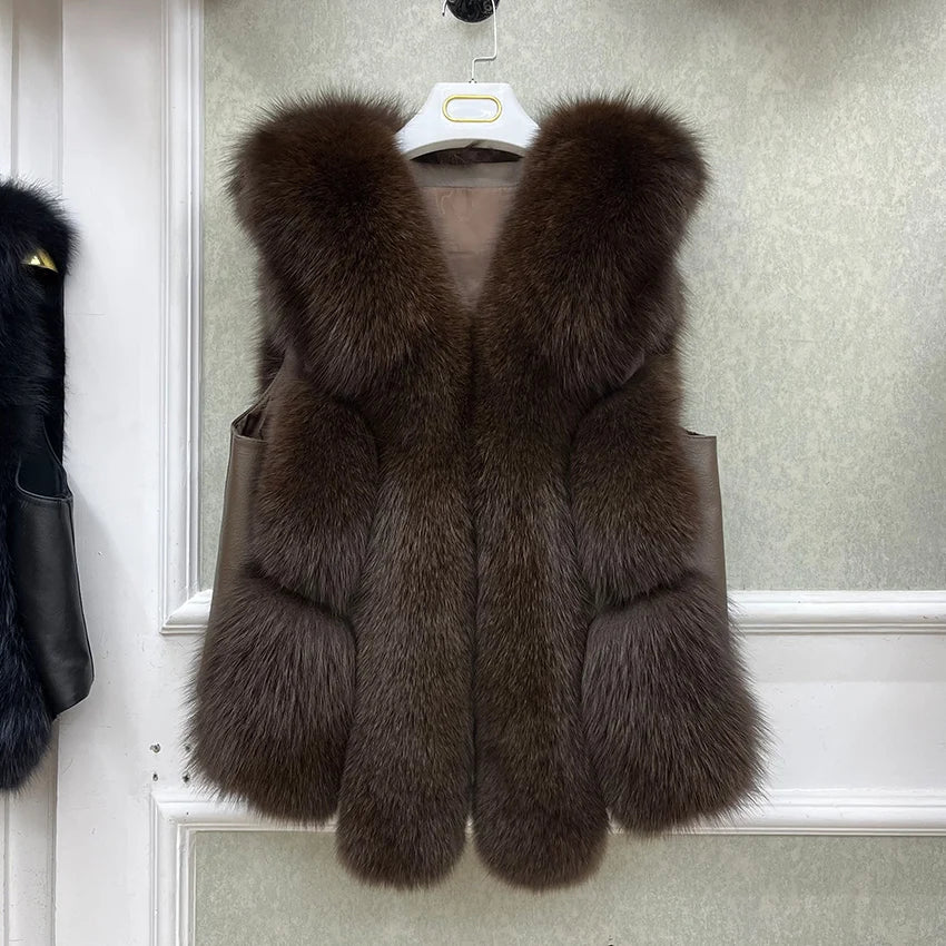 Gilet Sans Manche Fourrure Marron