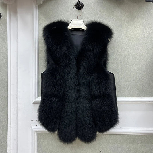 Gilet Fourrure Sans Manche Noir