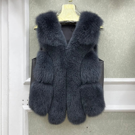 Gilet Sans Manche Fourrure Gris Anthracite