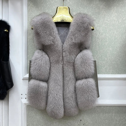 Gilet Sans Manche Fourrure Gris