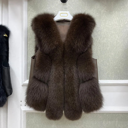 Gilet Sans Manche Fourrure Marron