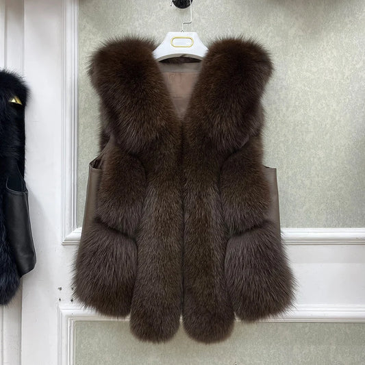 Gilet Sans Manche Fourrure Marron